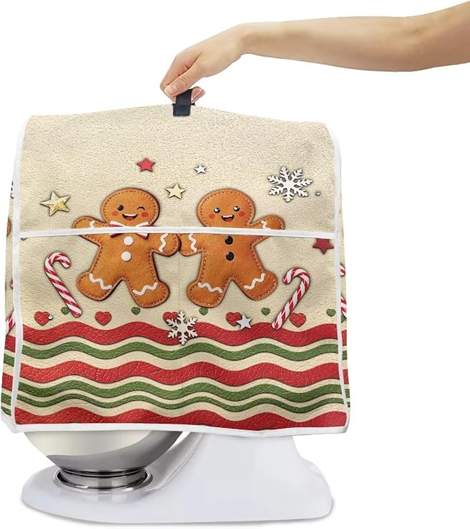 Christmas Mixer Cover for Kitchen Aid 6-8 Qt Mixer, Gingerbread Man Small Appliance Dust Covers Universal for Air Fryers, Coffee Makers, Christmas Decor for Kitchen