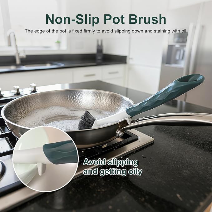 Dish Brush, 2 Pack with Comfortable Handle, with Built-in Scraper, Scrub Brush - Image 6