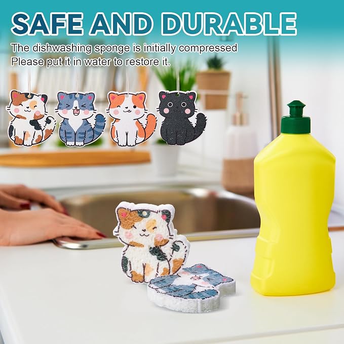 8 Pcs Christmas Sponges Dish Scrubber, Cute Kitchen Scrub Dual Sided - Image 3