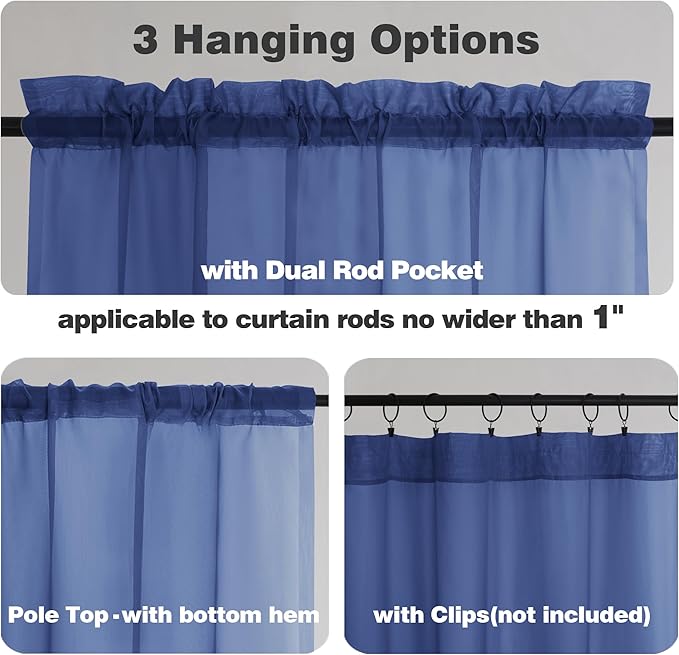 Chyhomenyc Royal Blue Sheer Curtains 78 Inches Long 2 Panels Set - Image 5