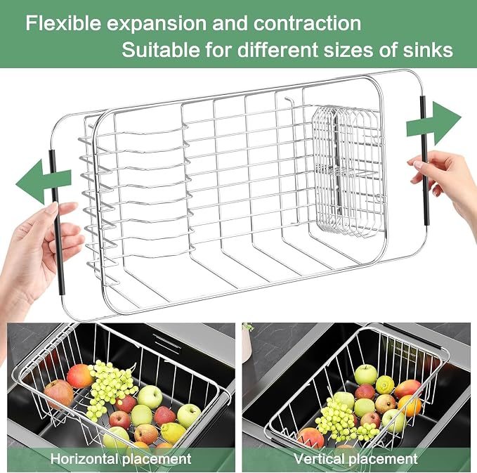 Small Dish Drainer Rack in Sink Adjustable, Expandable Stainless Steel Metal - Image 6