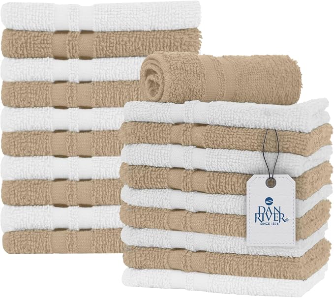 DAN RIVER 100% Cotton Washcloths 20 Pack Premium Quality Face and Body Cloth by DanRiver