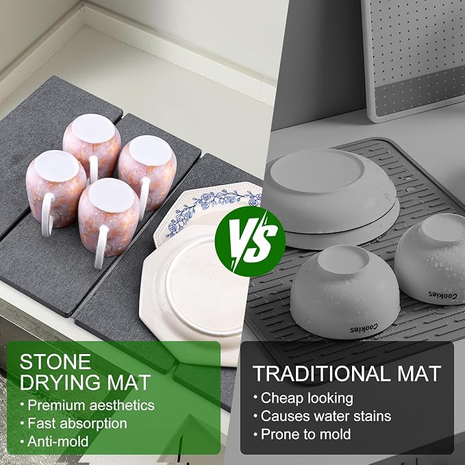 Stone Dish Drying Mat for Kitchen Counter, Foldable Diatomaceous Earth Large - Image 6