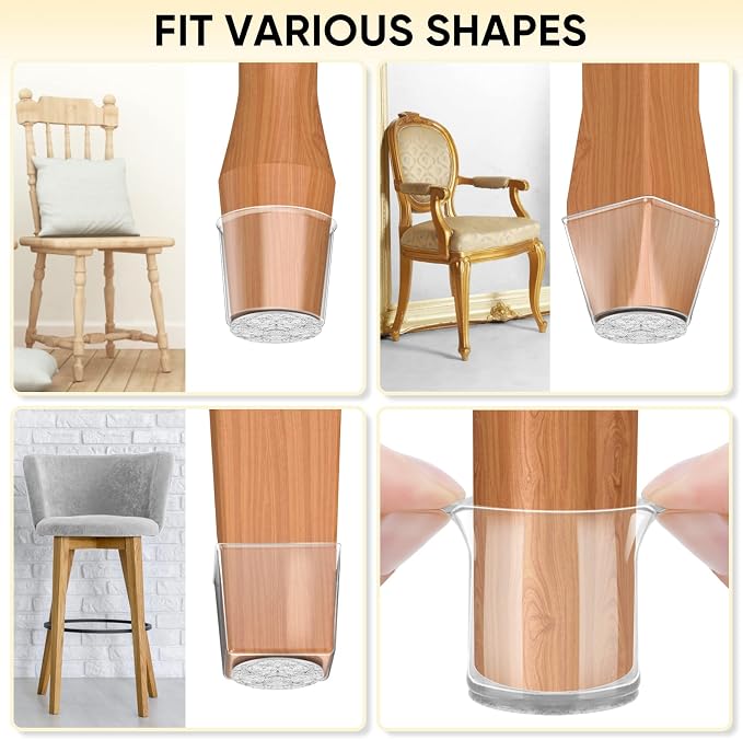 BALEINE 24 Pack Silicone Chair Leg Floor Protectors, Stool Leg Protectors Cap - Image 8