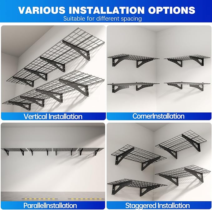 4Pack 2x6ft Garage Shelving Wall Mounted, 2400 Lbs Heavy Duty Garage Wall - Image 6