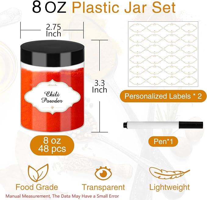 8 OZ Plastic Jars with Lids, Slime Containers with Lids 48 Pcs Airtight Round - Image 2