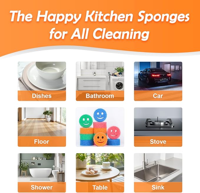 12 Colorful Smile Scrub Sponges, Temperature Controlled Dish Sponge, Bulk - Image 5