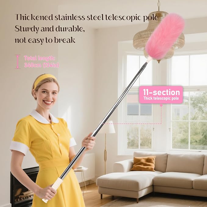 Extendable Lambswool Duster Stainless Steel Handle 133" Removable Feather Duster - Image 7