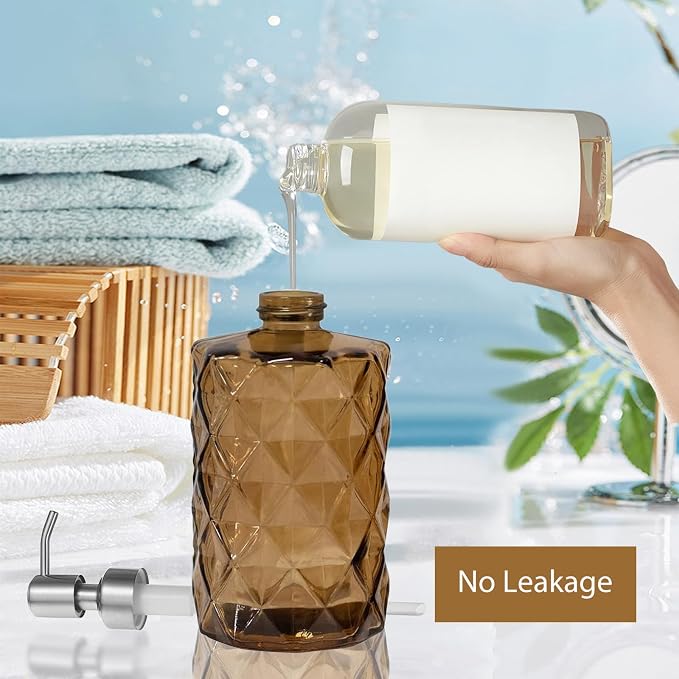 12Oz Brown Glass Soap Dispenser - Image 5