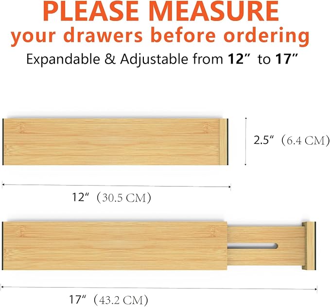 4 Pack Bamboo Drawer Dividers, Adjustable Length from 12 Inch to 17 Inch - Image 3