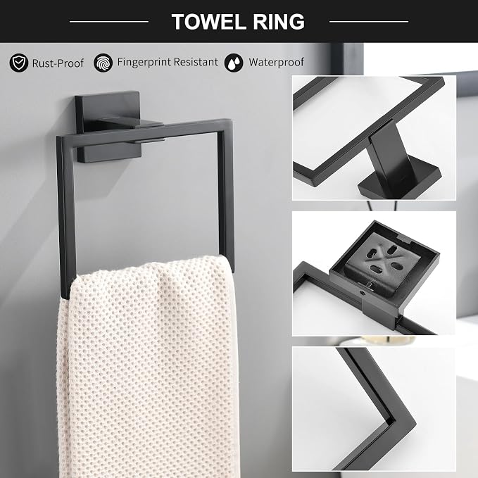 TQKAG 6-Piece Bathroom Towel Bar Sets Matte Black 23.6 inch Towel Bar Stainless - Image 4