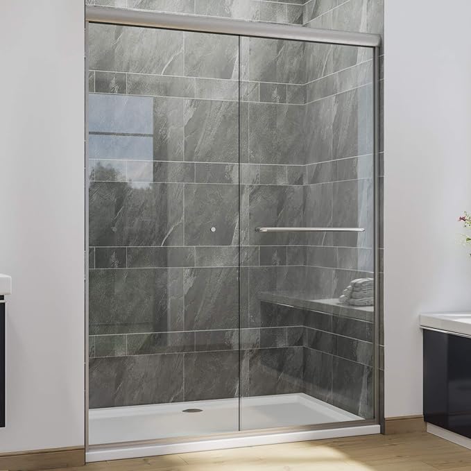 SUNNY SHOWER Semi-Frameless Shower Doors 1/4" Glass Sliding Shower Enclosure by SUNNYSHOWER