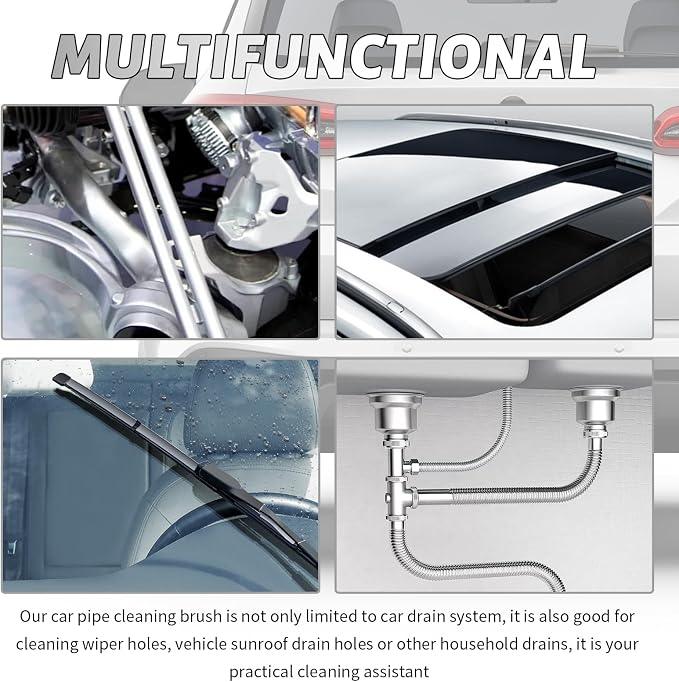 78" Long Flexible Car Drain Cleaning Brush, Stainless Steel/Nylon Pipe Cleaner - Image 7