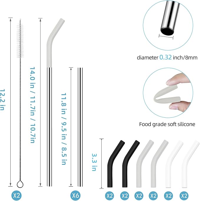 20 30 40 oz Stainless Metal Straws - Image 2