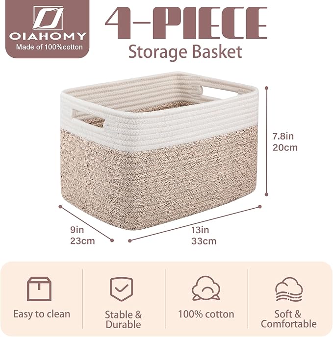 OIAHOMY 4 Pack Storage Baskets for Organizing, Basket for Shelves - Image 2