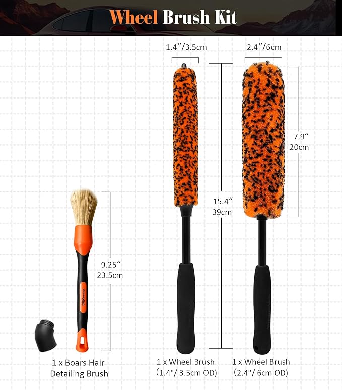 YeewayVeh 3PCS Quick Car Wheel Brush Kit, 2-Size 360° Bendale Rim Cleaner - Image 6