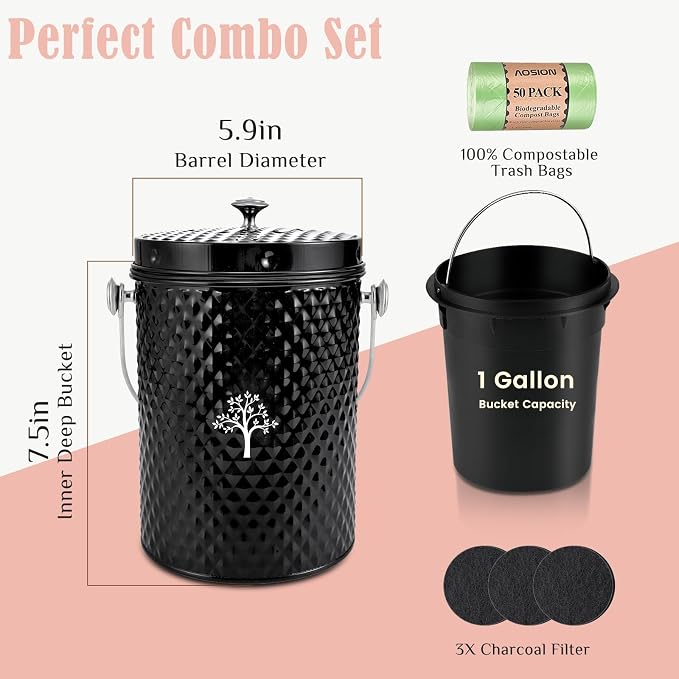 AOSION Countertop Compost Bin Kitchen，Odorless Indoor Compost Bin - Image 3