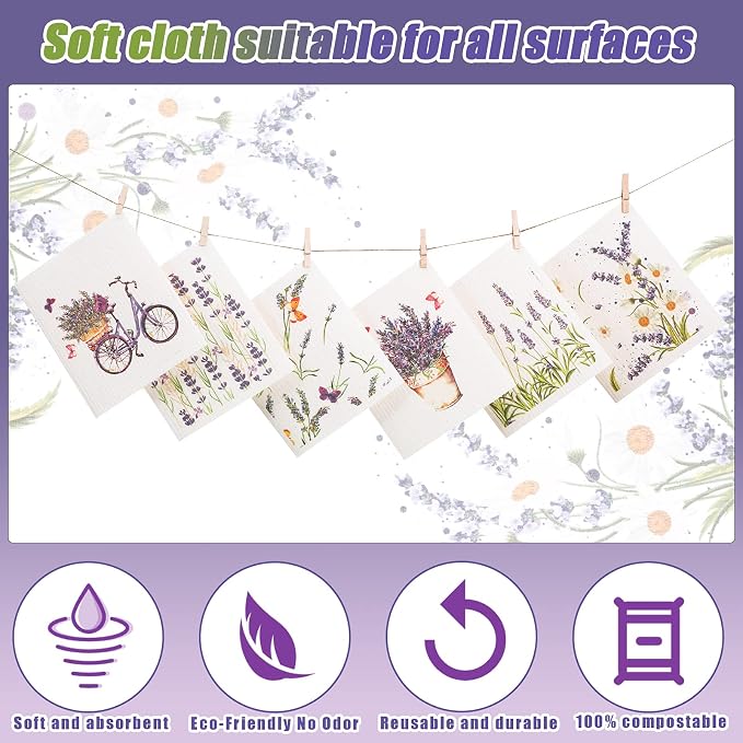 6 Pcs Swedish Kitchen Dish Towels Kitchen Cloths Reusable Sponge Cleaning - Image 3
