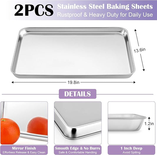 E-far Large Baking Sheet with Wire Rack, 20 x 14 Inch Stainless Steel Cookie - Image 2