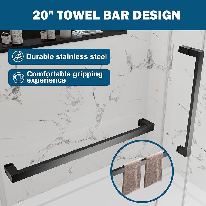 Frameless Sliding Shower Door 56–60" W x 76" H, 5/16" Tempered Glass - Image 6
