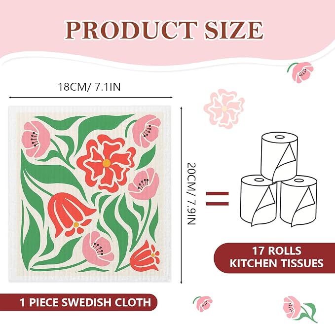 5 Pack Mixed Colorful Blossoms Flower Swedish Kitchen Dishcloths Dish Towels - Image 4