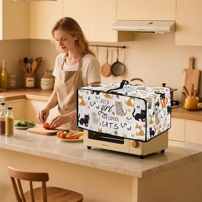Waterproof Microwave Oven Grill Cover Protector Cartoon Cats Paw Print Foldable Microwave Oven Dust Cover with Storage Bags Just A Girl Print Case Protections for Toaster Oven, M