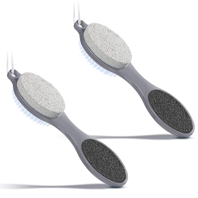 2 Pieces 4 in 1 Pedicure Tool Foot Scrubber Brush Foot File Callus Remover by Patelai