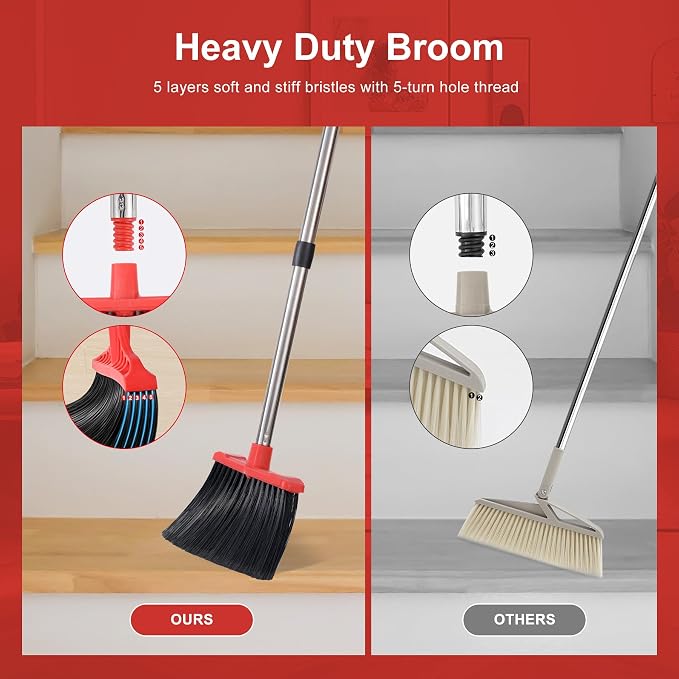 Large Upright Broom and Dustpan, Heavy Duty Dust Pan - Image 6