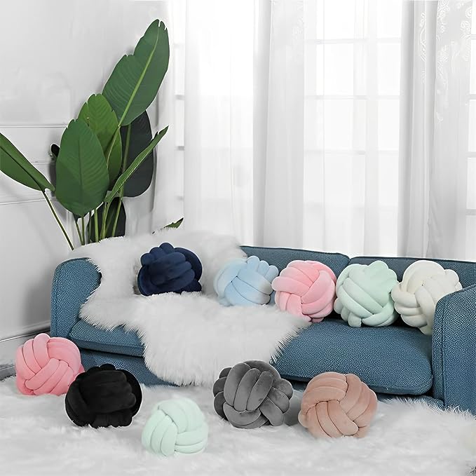 Knot Ball Pillows, Round Throw Pillow Cushion Home Decoration Soft Plush Pillow, Throw Knotted Ball Pillow Handmade Children Room Decoration Round Plush Toy Pillow (Dark Red,8.5"/22cm)