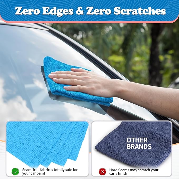 FIXSMITH Microfiber Cleaning Cloth, Shop Towels Bulk, 24 Pack Blue Microfiber - Image 4