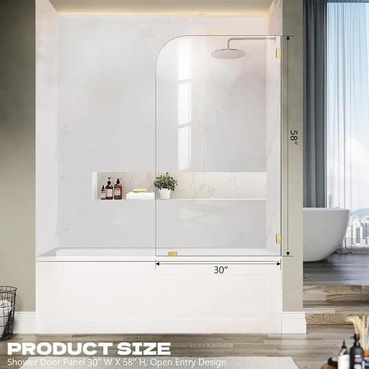 Bathtub Shower Door, 1/4" Clear Tempered Frameless Shower Glass Door, Tub - Image 2