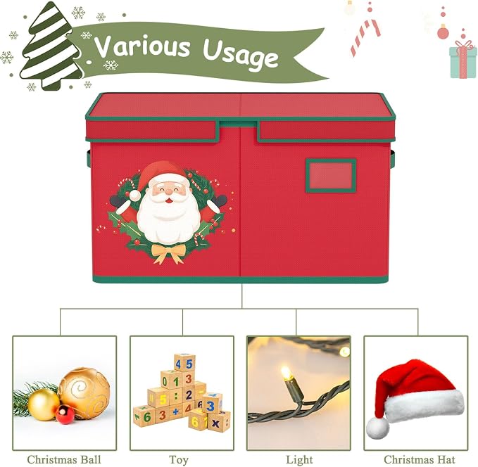 Christmas Ornament Storage Box Red Christmas Decoration Storage Containers 600D - Image 7