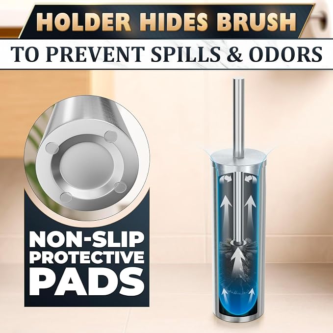 2 Pcs Stylish Stainless Steel Toilet Brush and Holder Set - Image 4