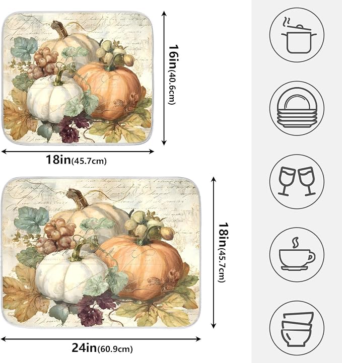 Autumn Pumpkin Fall Leaves Thanksgiving Dish Drying Mat - Image 2