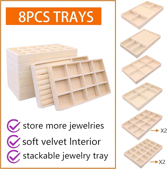 Jewelry Organizer Drawer 8 Set Jewelry Boxes Velvet Jewelry Drawer Organizer - Image 4