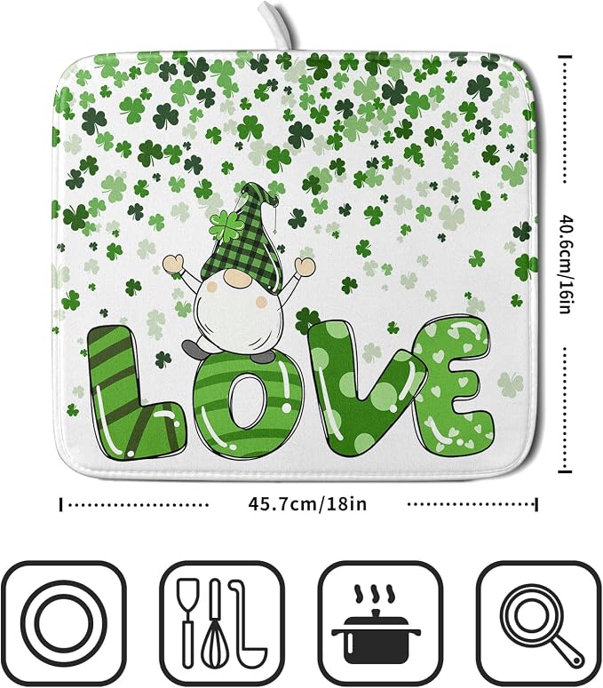 St Patrick's Day Gnomes Love Dish Drying Mat - Image 2