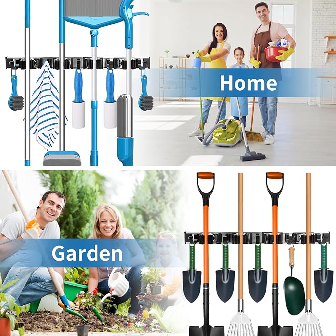 Piyl Broom Mop Holder Wall Mount Broom Hanger Wall Mounted Metal Organization - Image 7