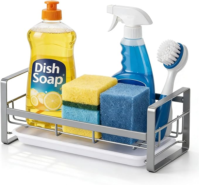 HULISEN Large Sponge Holder, 304 Stainless Steel Kitchen Soap Dispenser Caddy by HULISEN