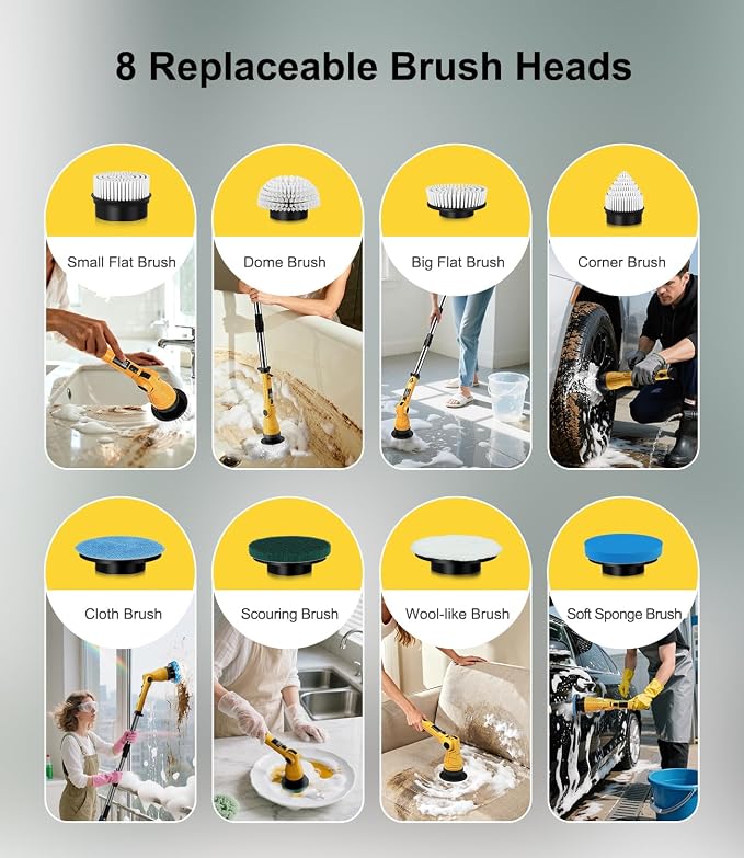 Electric Spin Scrubber with 8 Replaceable Brush Heads 6 Adjustable Angle - Image 7
