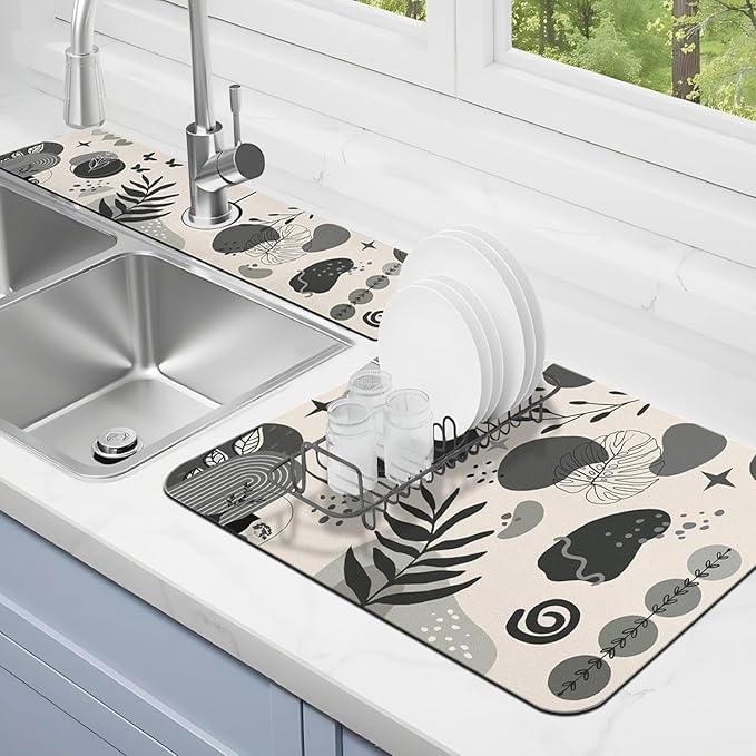 Dish Drying Mat for Kitchen Counter Matt, Super Absorbent Non-slip Rubber Backed by Kuyig+Home