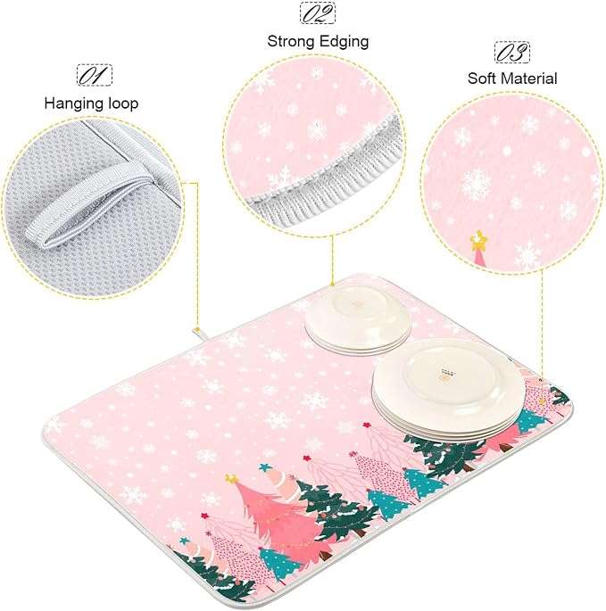 Christmas Tree Pink Dish Drying Mat - Image 4