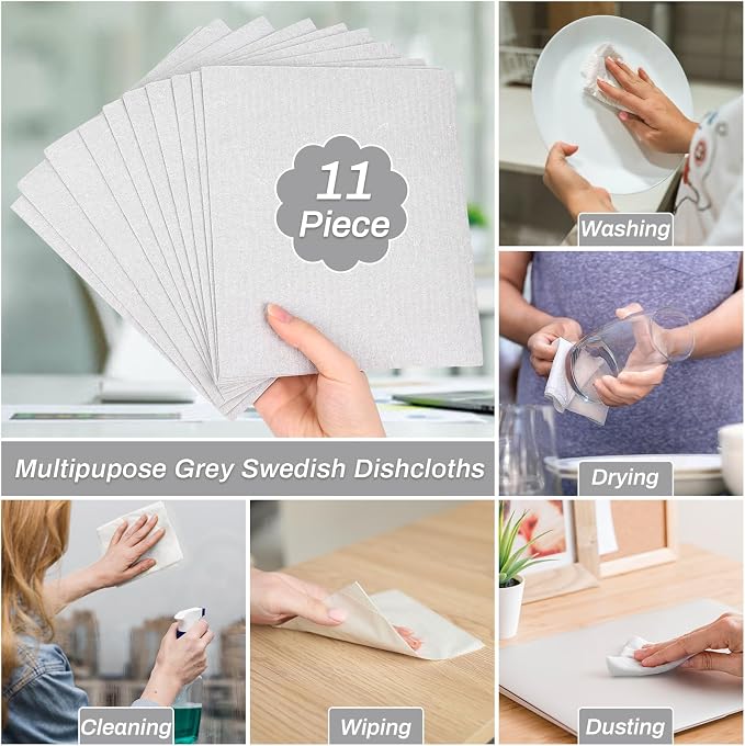 Lucomb 11 Pack Swedish Dishcloths, Reusable Kitchen Dish Rags Sponge Cleaning - Image 2