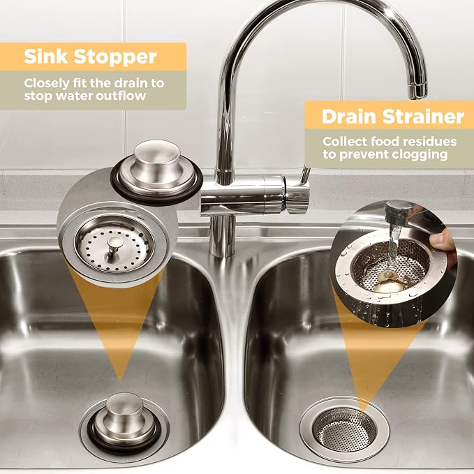 Mudder 3 Pcs Kitchen Sink Drain Strainer and Stopper Stainless Steel Garbage - Image 6