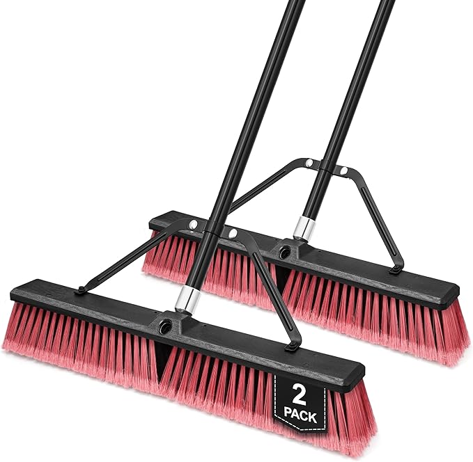 24” Push Broom Outdoor Heavy Duty 2 Pack, Large Commercial Stiff Bristle Brush by TidyBliss