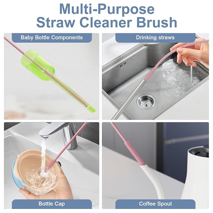 Reusable Silicone Straw Cleaner Brush Set, Flexible&Bendable Design, Dishwasher - Image 3