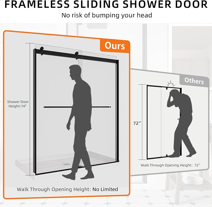 56-60" W x 74" H Frameless Shower Door, Double Sliding Shower Door - Image 5