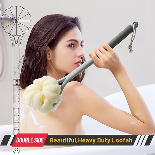 Shower Body Brush, Soft Bristles and Beautiful Pumpkin Loofah 14” Long Handle - Image 2