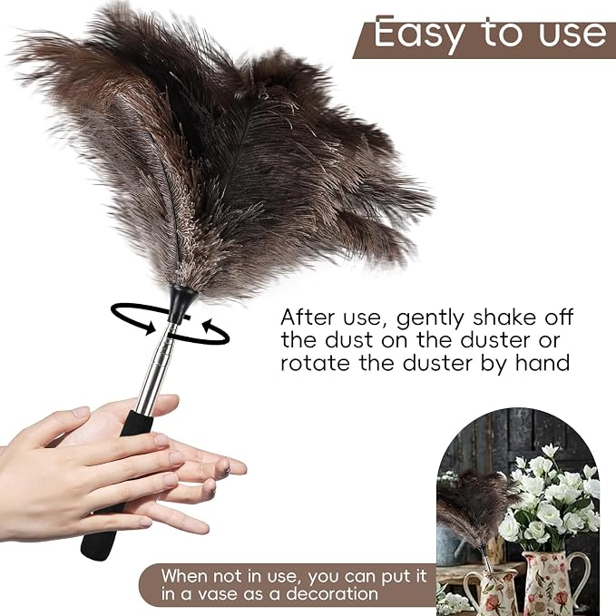 THARAHT Extendable Ostrich Feather Duster up to 16-47 inches Fluffy Feathers - Image 5