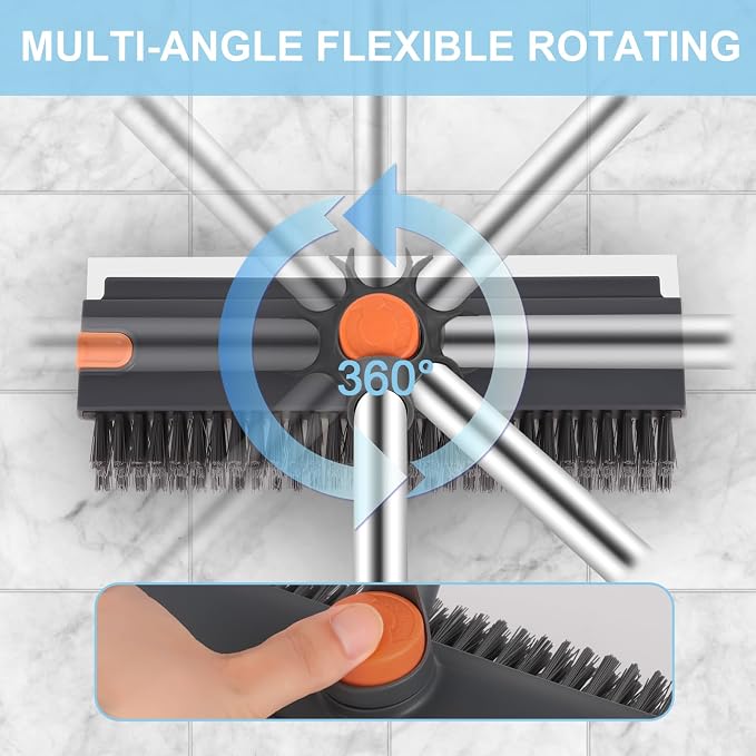 Floor Scrub V Brush with Long Handle 4 in 1 Silicone Scrape and Stiff Bristle - Image 4