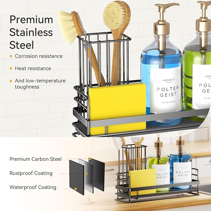 Yofidra Sink Caddy with Stone Drying Tray: Stainless Steel Soap Dispenser - Image 7